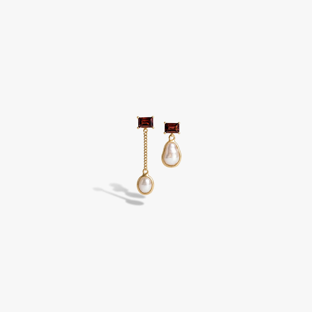 Awe Inspired Earrings 14K Gold Vermeil / Mixed Pair Molten Pearl Asymmetrical Earrings