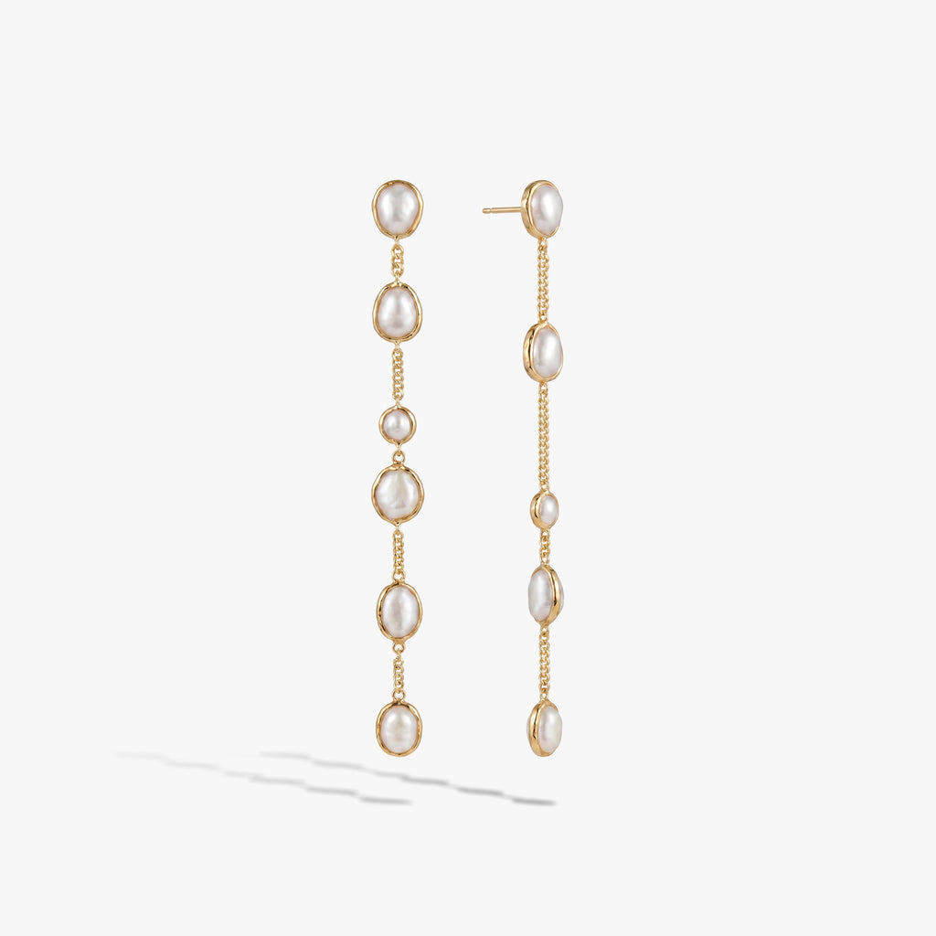Awe Inspired Earrings 14K Gold Vermeil / Pair Molten Pearl Linear Statement Earrings
