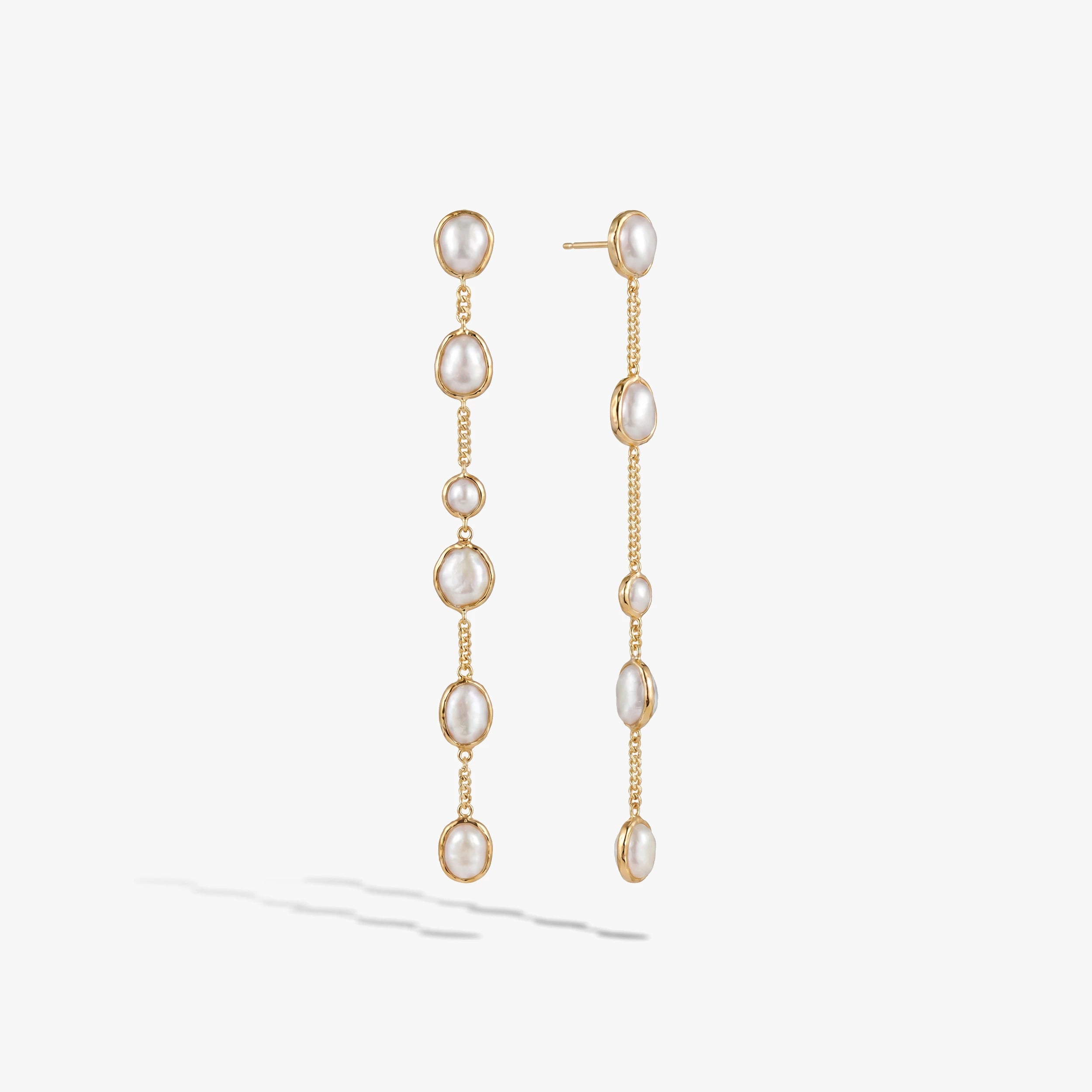 Awe Inspired Earrings 14K Gold Vermeil / Pair Molten Pearl Linear Statement Earrings