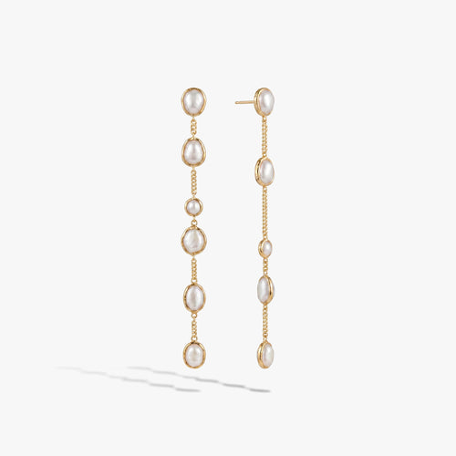 Awe Inspired Earrings 14K Gold Vermeil / Pair Molten Pearl Linear Statement Earrings