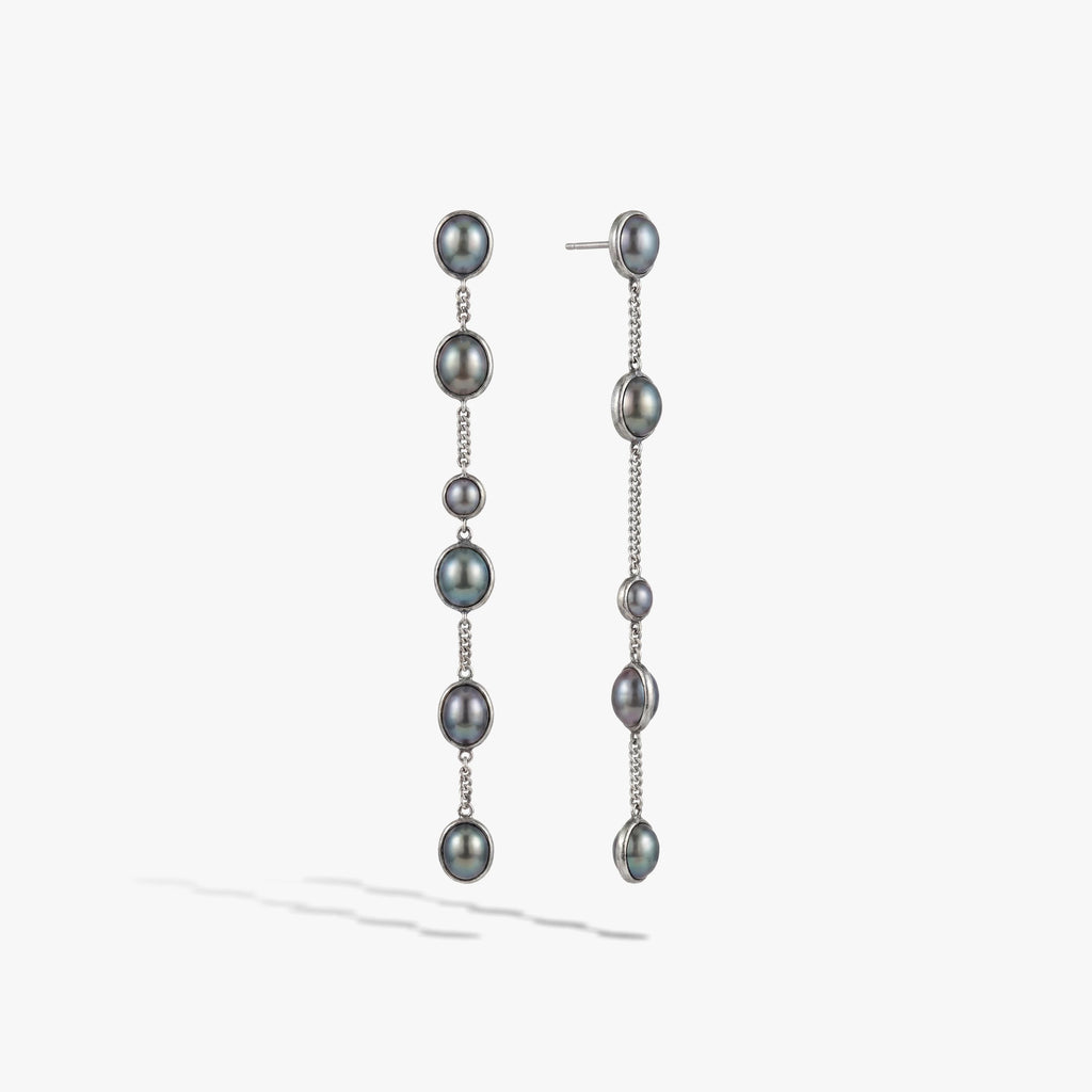 Awe Inspired Earrings 925 Sterling Silver / Pair Molten Pearl Linear Statement Earrings
