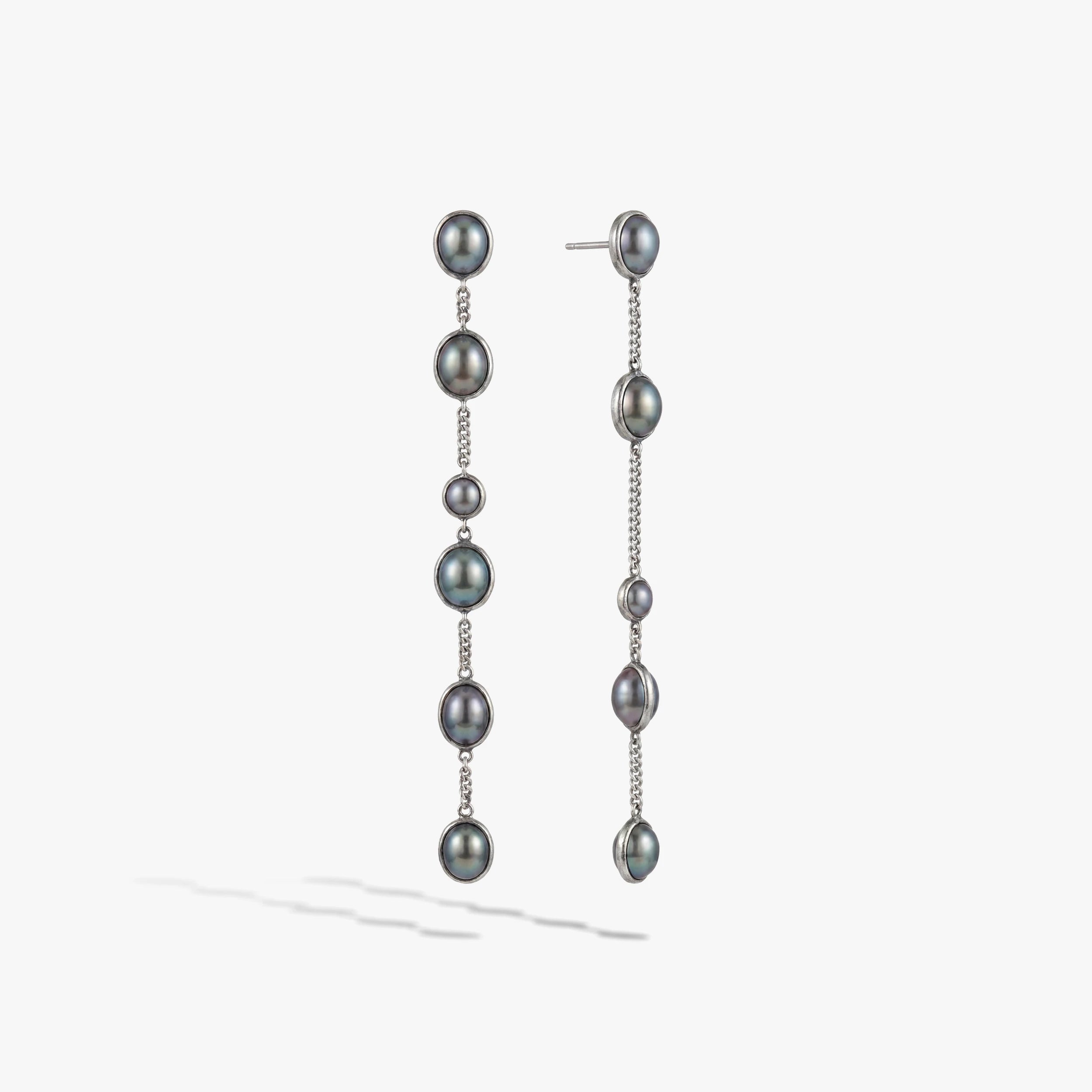 Awe Inspired Earrings 925 Sterling Silver / Pair Molten Pearl Linear Statement Earrings