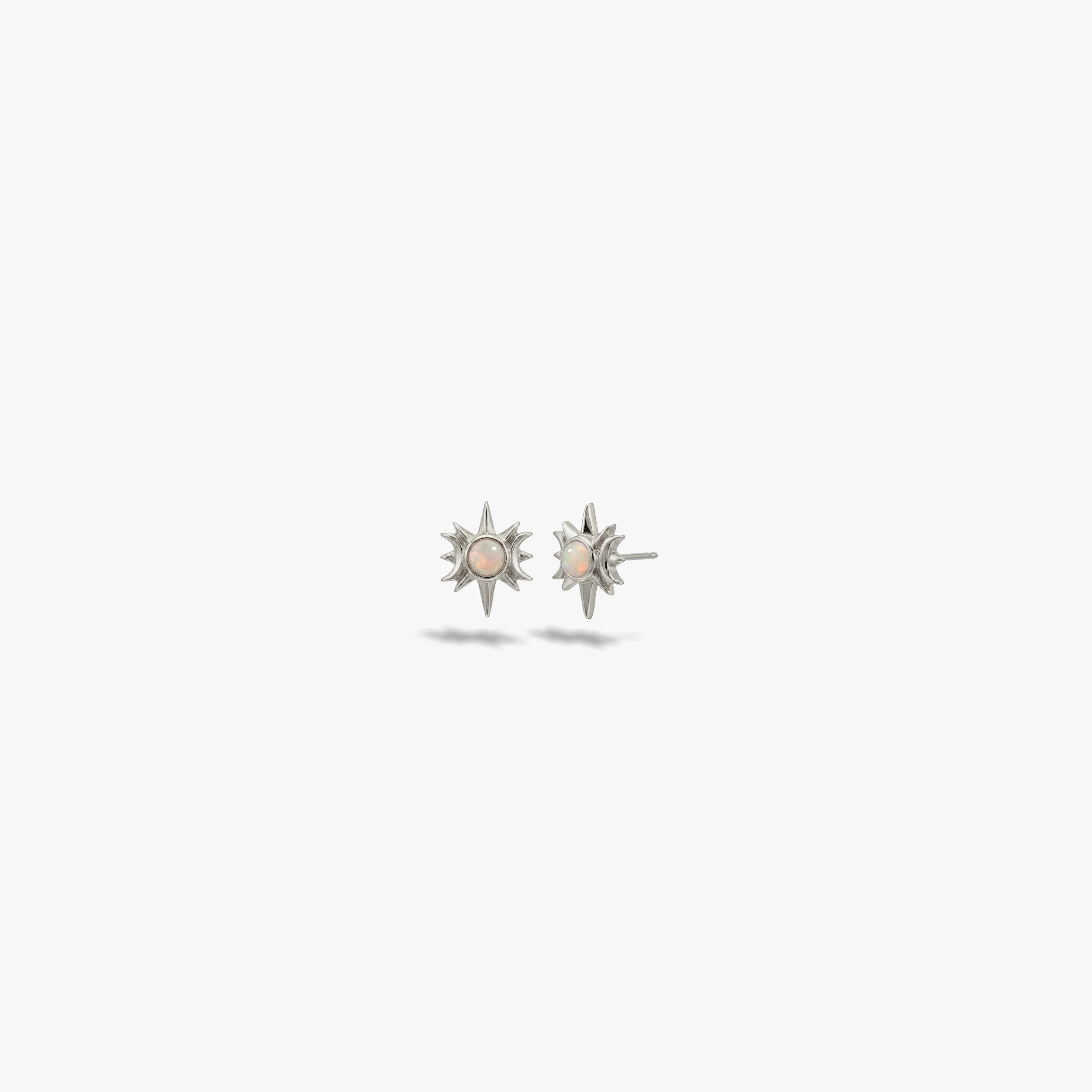 Awe Inspired Earrings 925 Sterling Silver / Pair Opal Triple Moon Studs