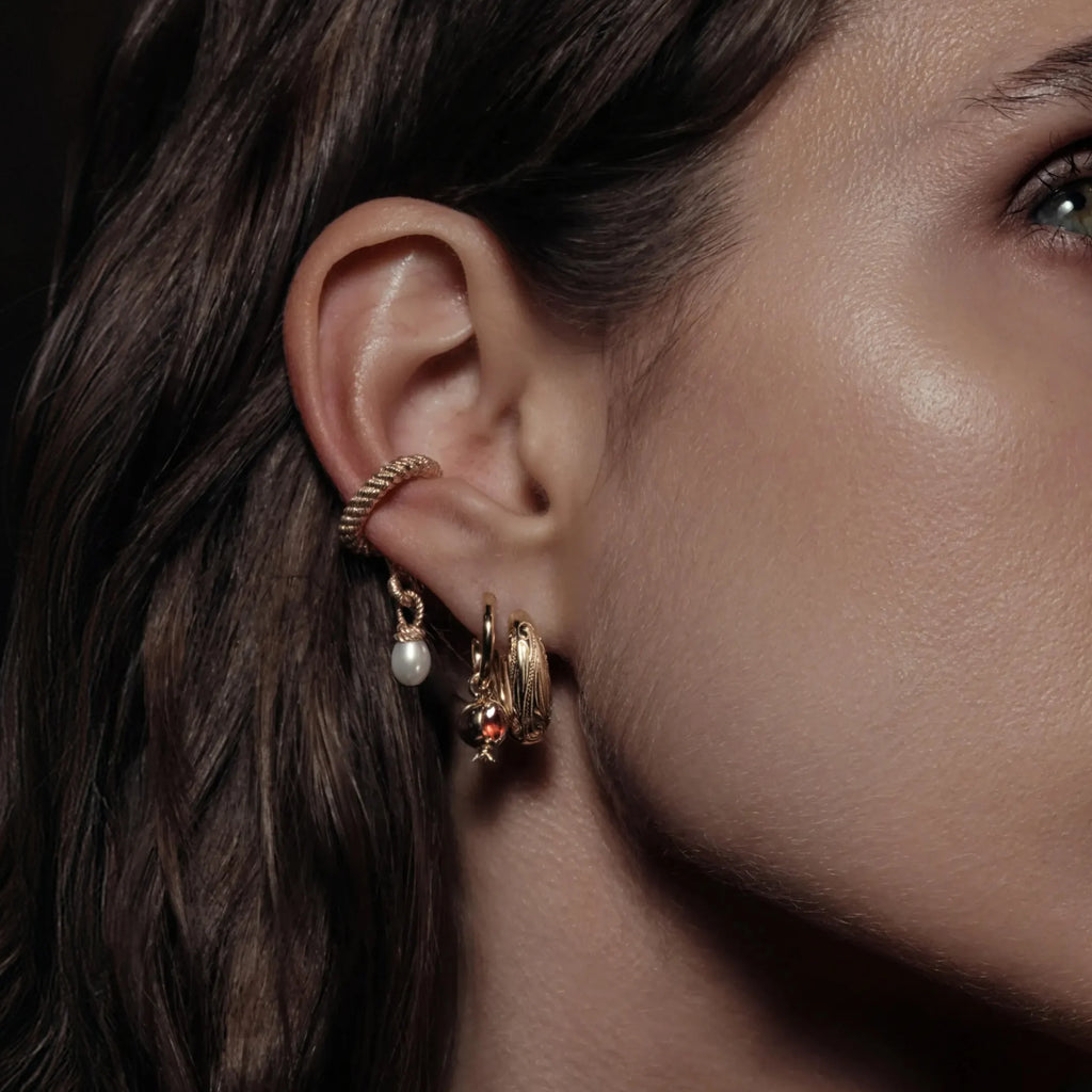 Awe Inspired Earrings Pomegranate Charm Hoops