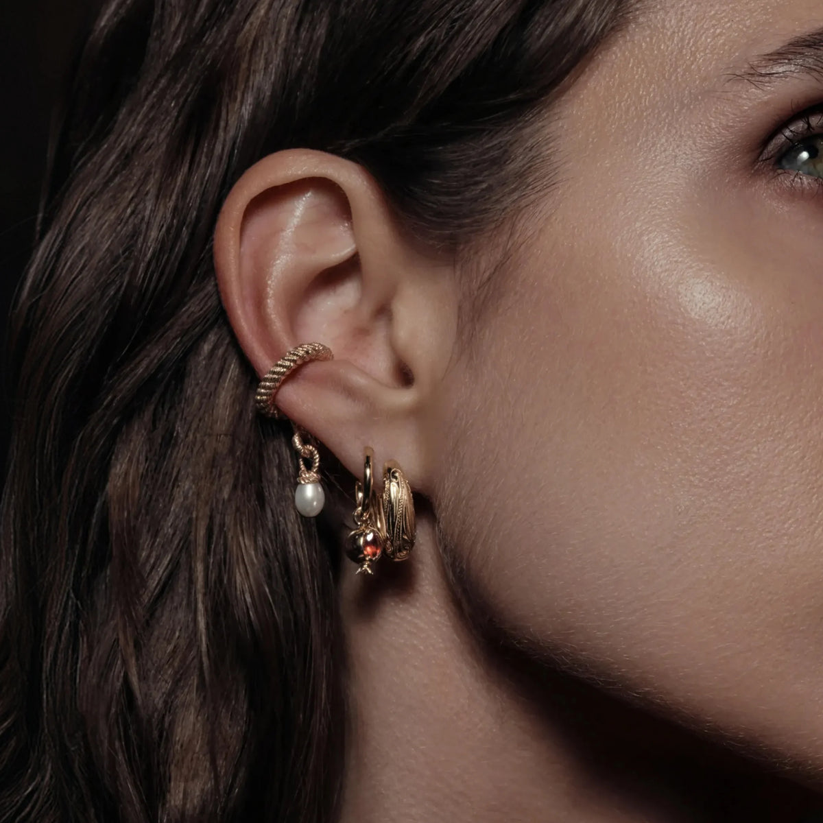 Awe Inspired Earrings Pomegranate Charm Hoops