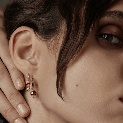 Awe Inspired Earrings Pomegranate Charm Hoops