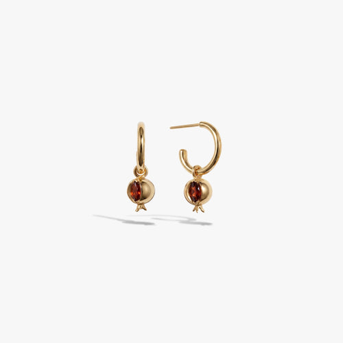 Awe Inspired Earrings 14K Gold Vermeil / Pair Pomegranate Charm Hoops