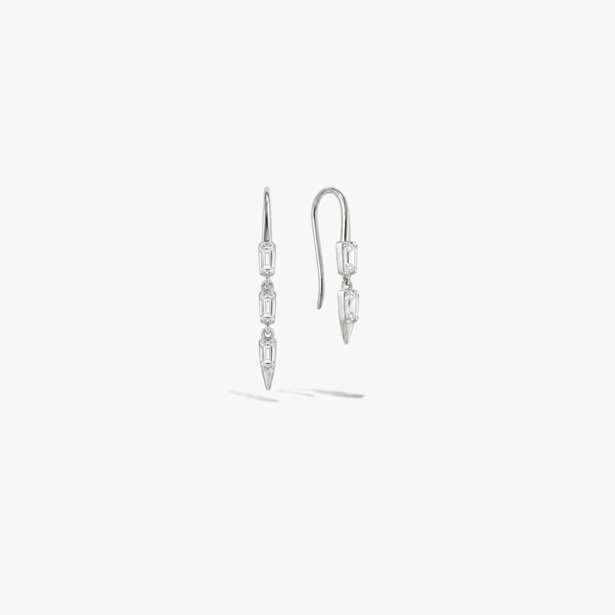 Awe Inspired Earrings 925 Sterling Silver / White Sapphire Graduated Dagger Earrings