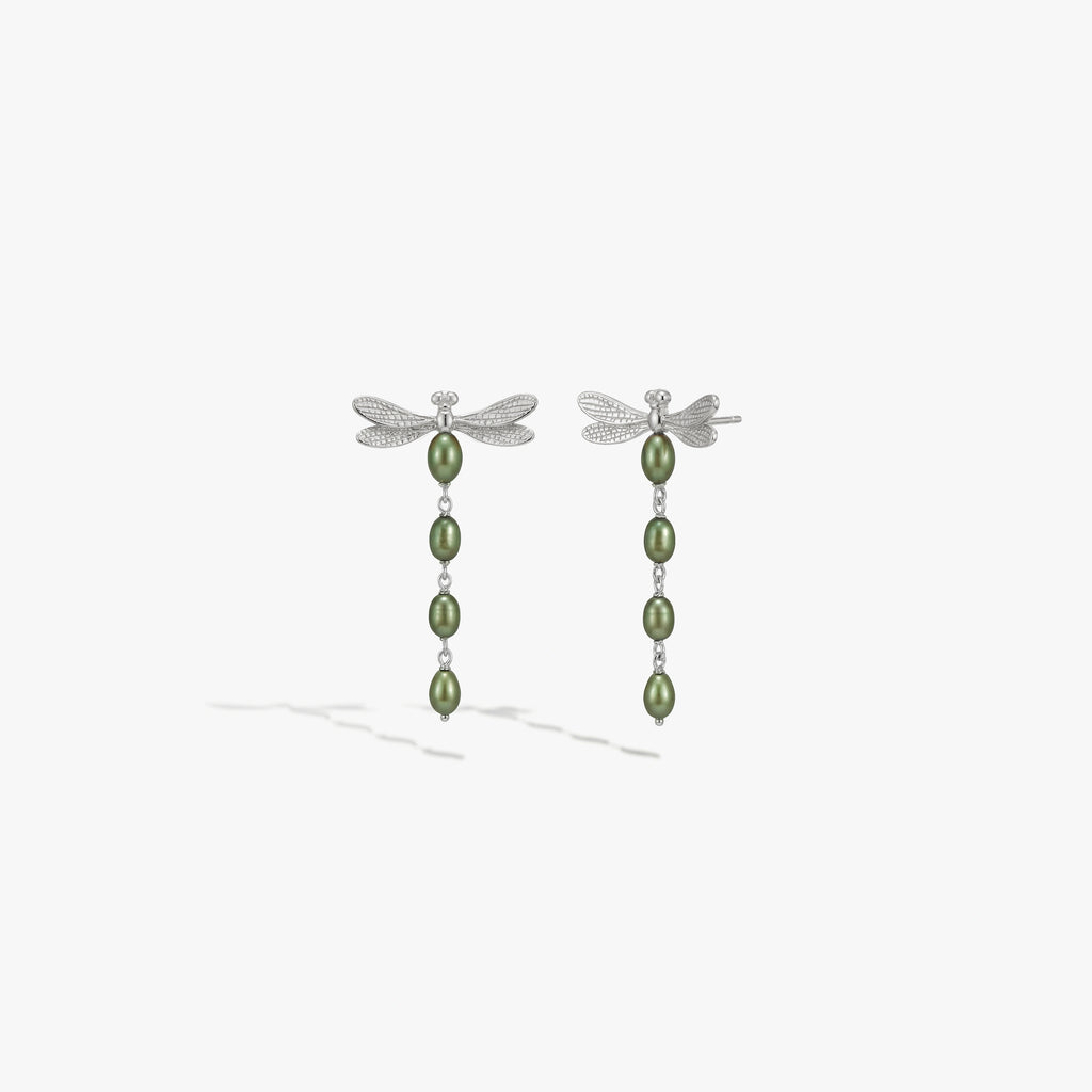 Awe Inspired  Earrings Metamorphic Damselfly Pearl Earrings