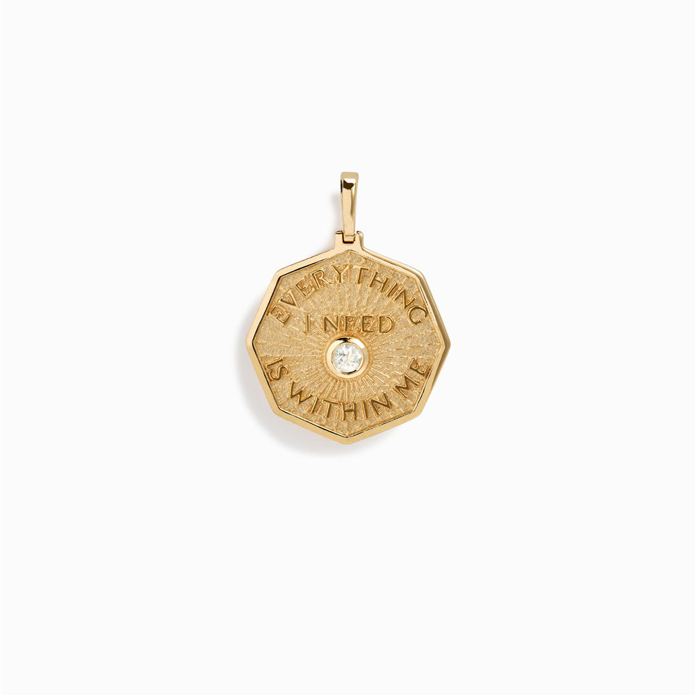 Product image of An Everything I Need is Within Me Affirmation Coin Pendant by Awe Inspired with a diamond on it.
