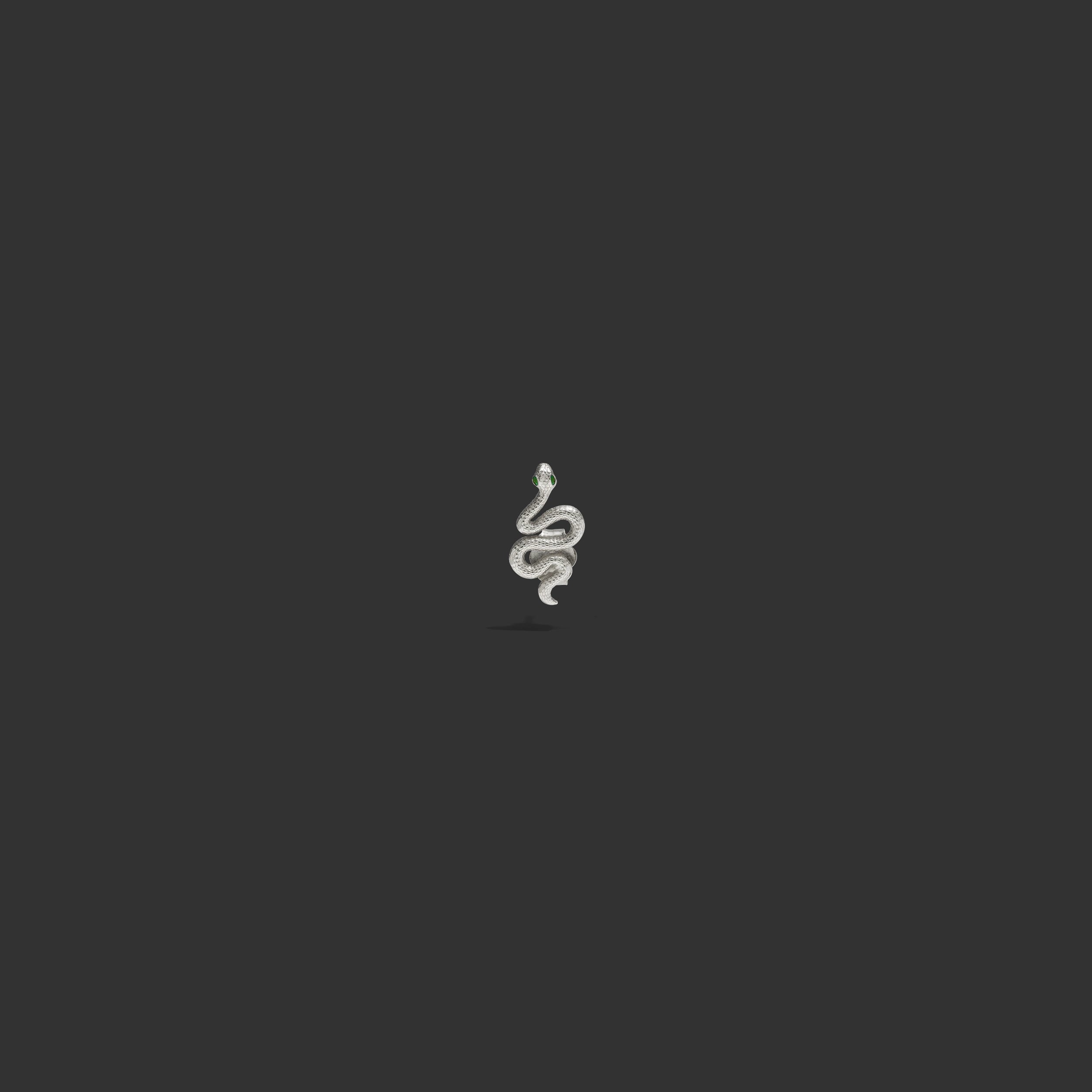 Awe Inspired Earrings 14K White Gold / Single Emerald Snake Studs
