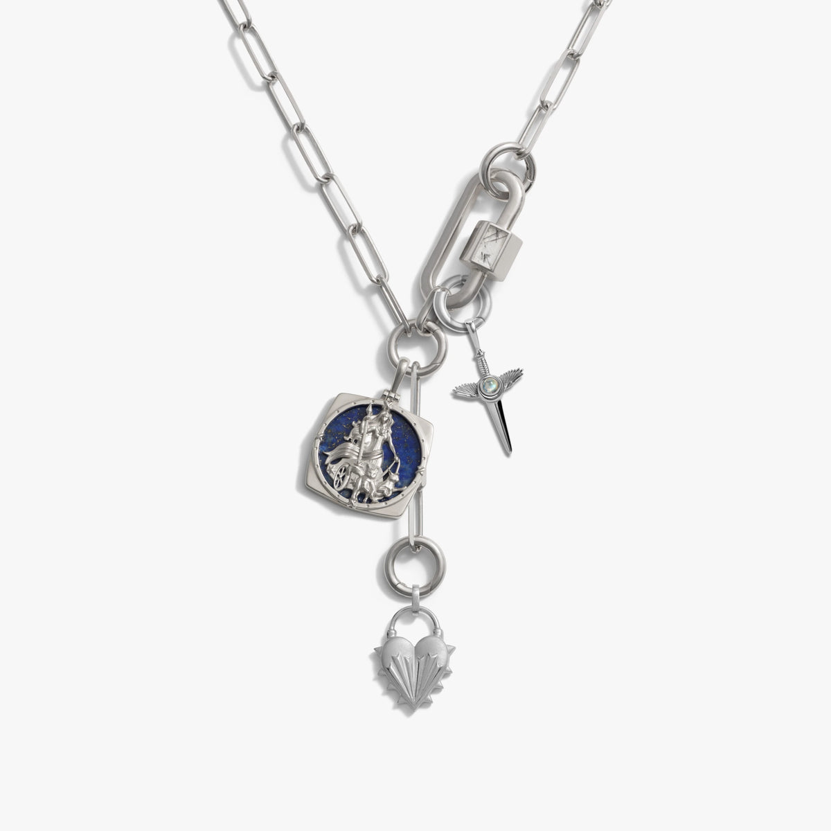 Awe Inspired Necklaces 925 Sterling Silver / Blue Lapis Warrior's Heart Charm Lariat