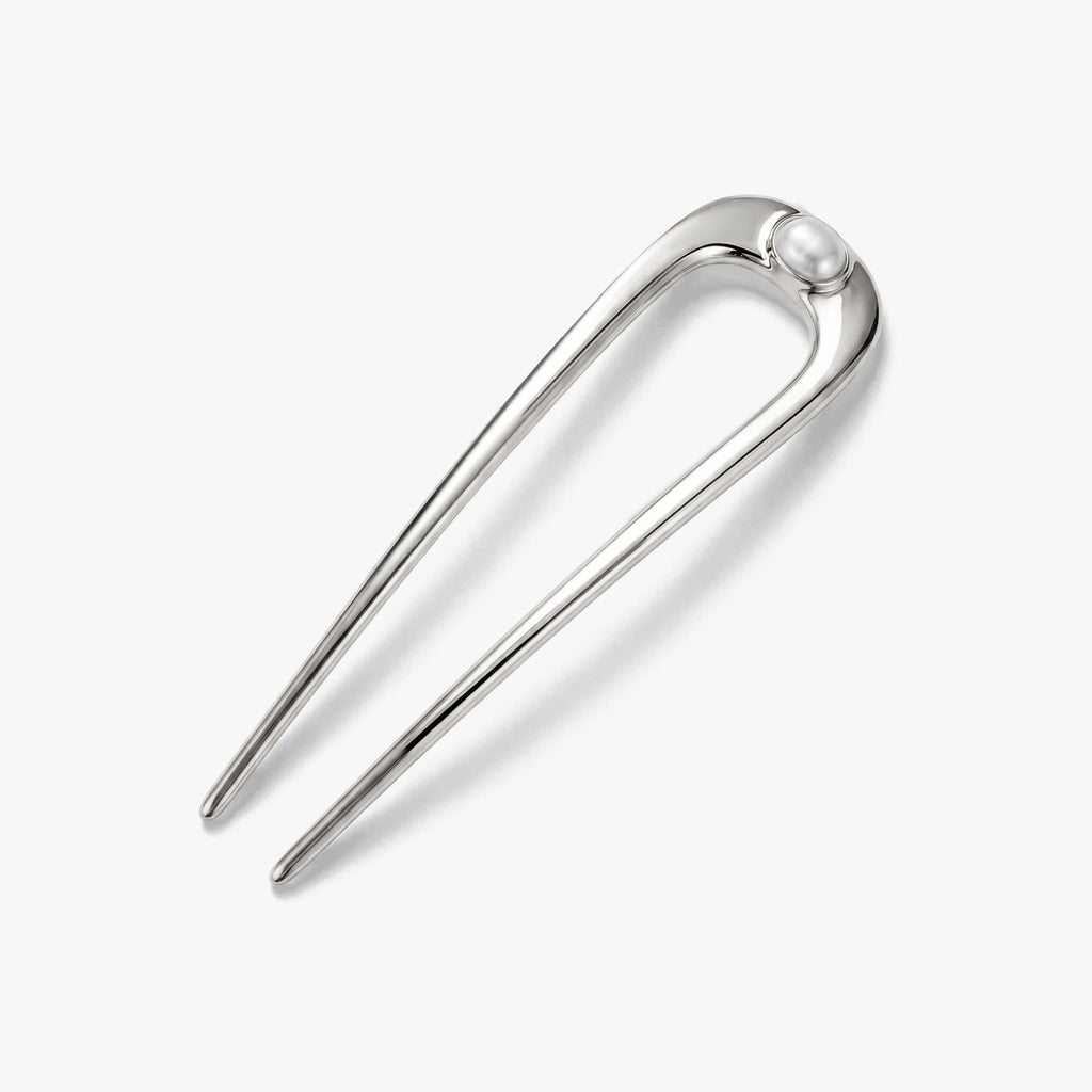 Awe Inspired Ritual 925 Sterling Silver Plated Brass Sculptural Pearl Hair Pin