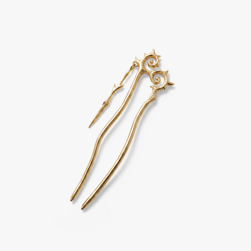 Awe Inspired Ritual 14K Gold Plated Brass Molten Filigree Hair Pin
