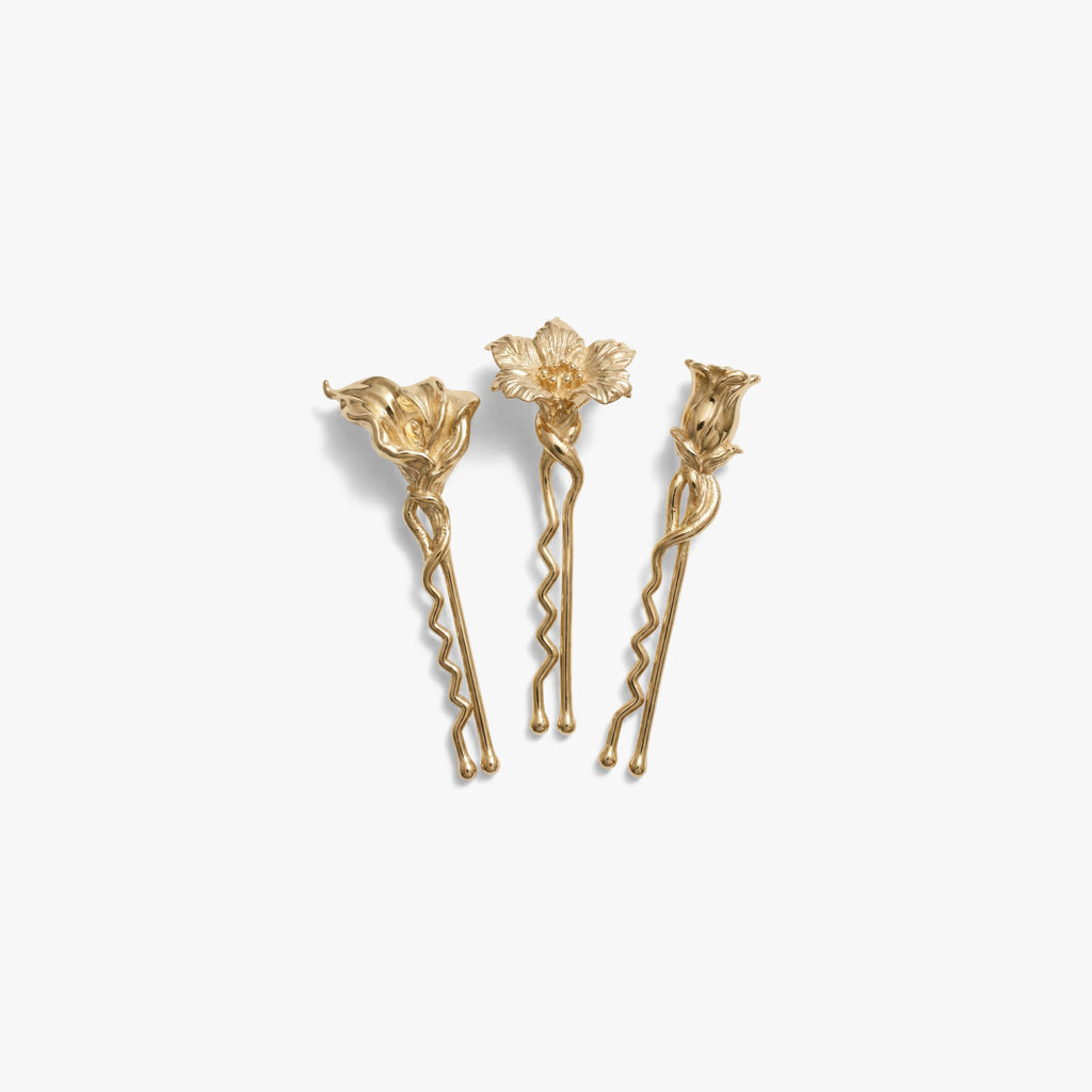 Awe Inspired Ritual 14K Gold Plated Brass Persephone's Bouquet Hair Pin Set
