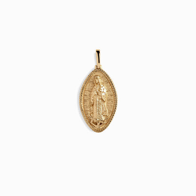 Virgen de Guadalupe oblong pendant in gold vermeil