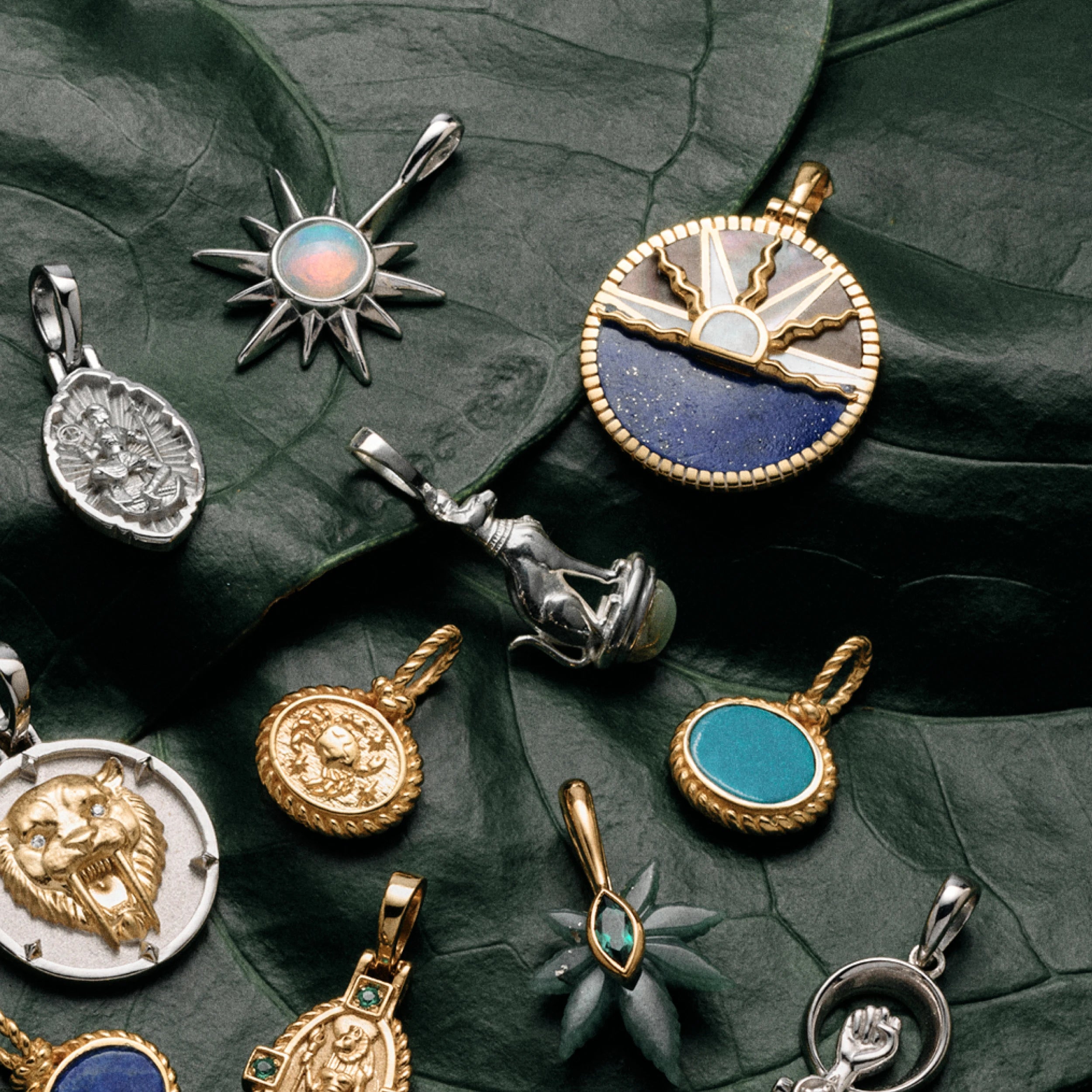 Awe Inspired Pendants Gemstone Inlay Sunrise Coin