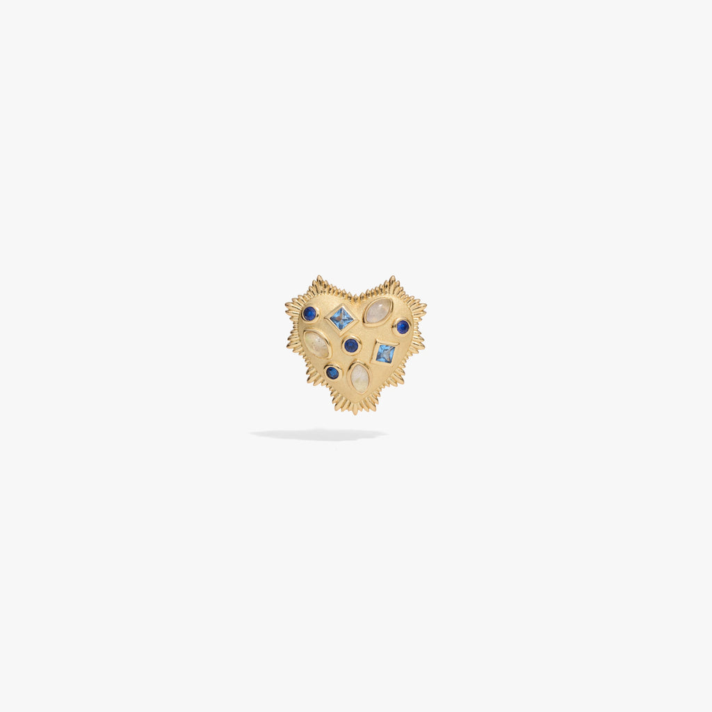Awe Inspired Earrings 14K Gold Vermeil / Single [WIP] Blue Gemstone Radiant Heart Studs