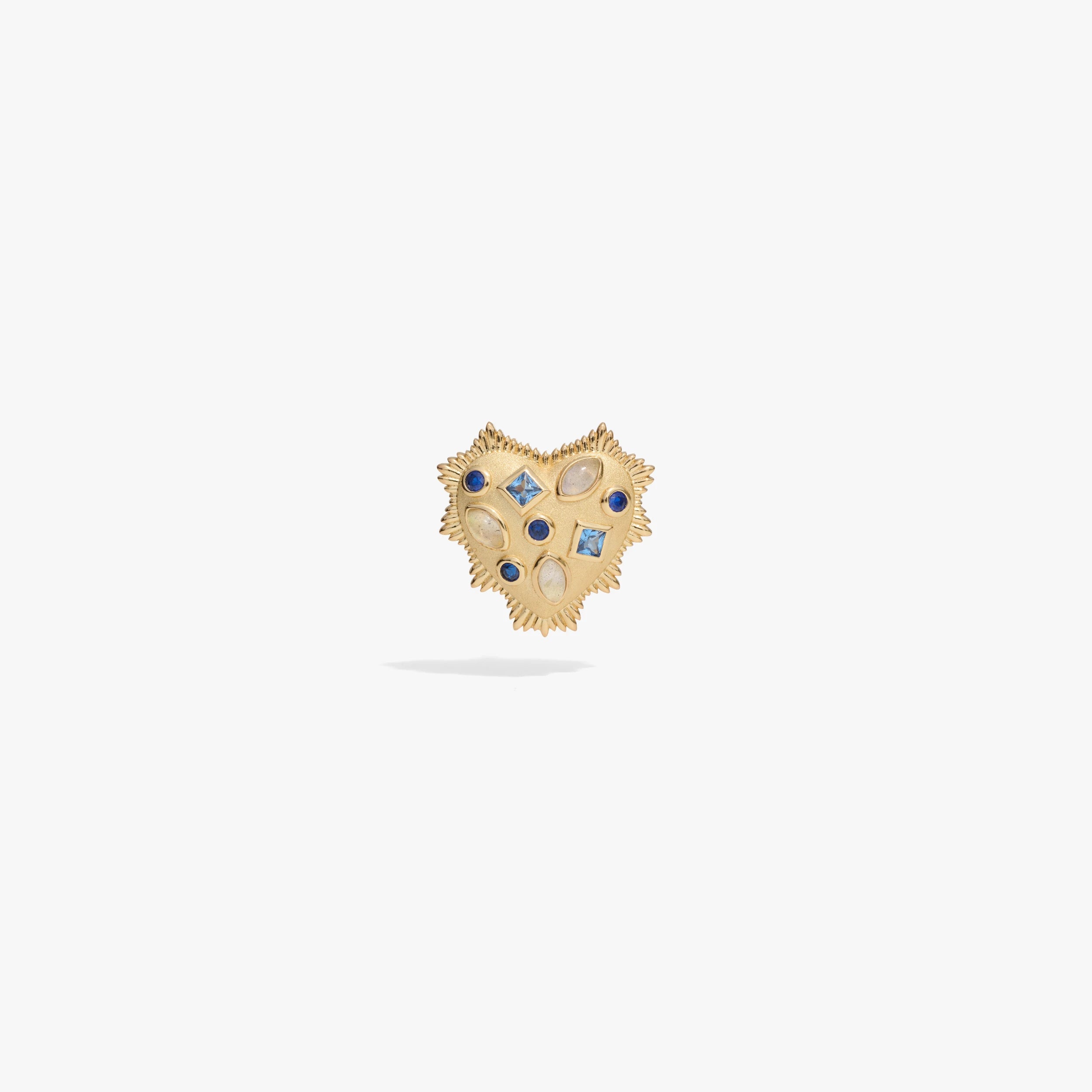 Awe Inspired Earrings 14K Gold Vermeil / Single [WIP] Blue Gemstone Radiant Heart Studs