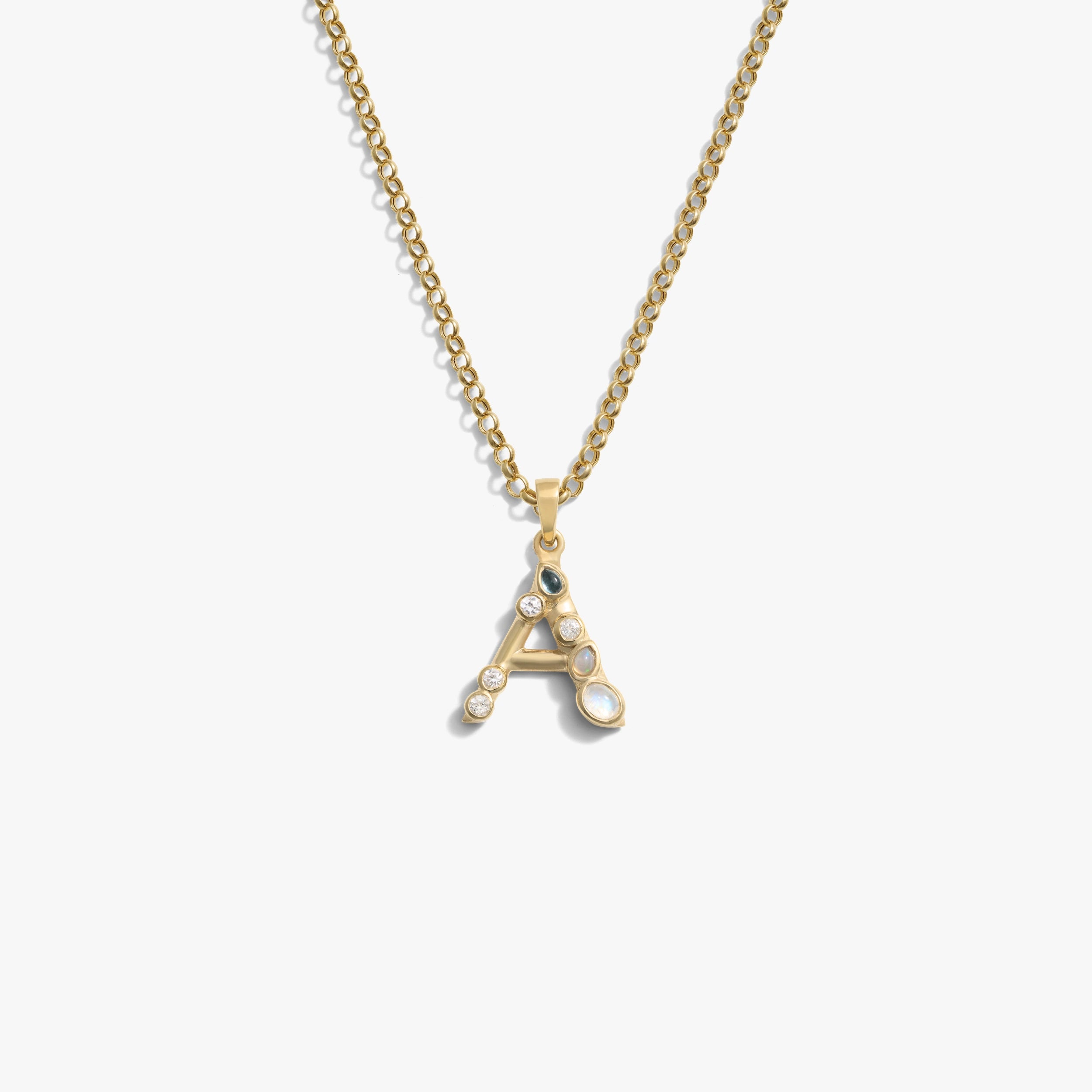 Awe Inspired Necklaces 14K Gold Vermeil / A / 16-18" Rolo Chain Gold Gemstone Initial Necklace