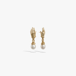 Awe Inspired Earrings 14K Gold Vermeil / Pair Hands Of Fate Pearl Studs