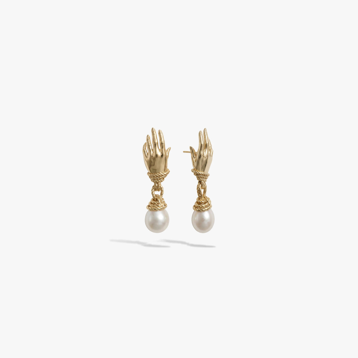 Awe Inspired Earrings 14K Gold Vermeil / Pair Hands Of Fate Pearl Studs