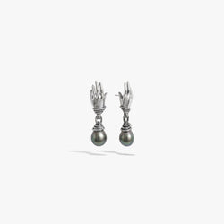 Awe Inspired Earrings 925 Sterling Silver / Pair Hands Of Fate Pearl Studs