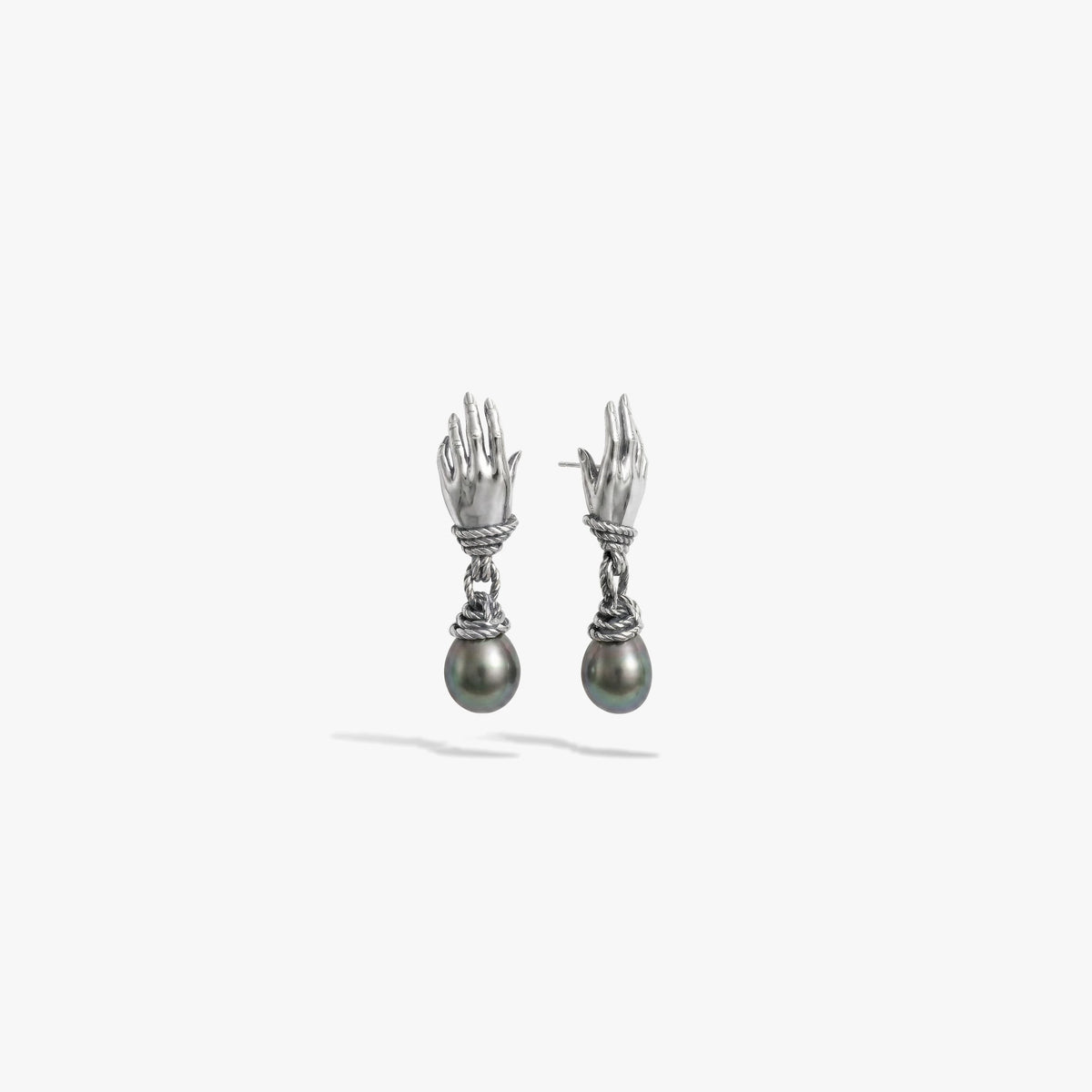 Awe Inspired Earrings 925 Sterling Silver / Pair Hands Of Fate Pearl Studs