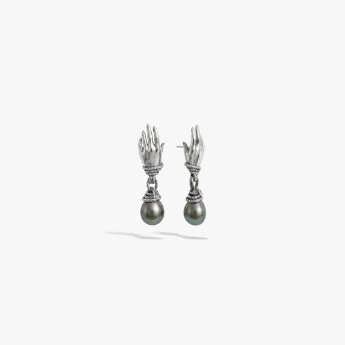 Awe Inspired Earrings 925 Sterling Silver / Pair Hands Of Fate Pearl Studs