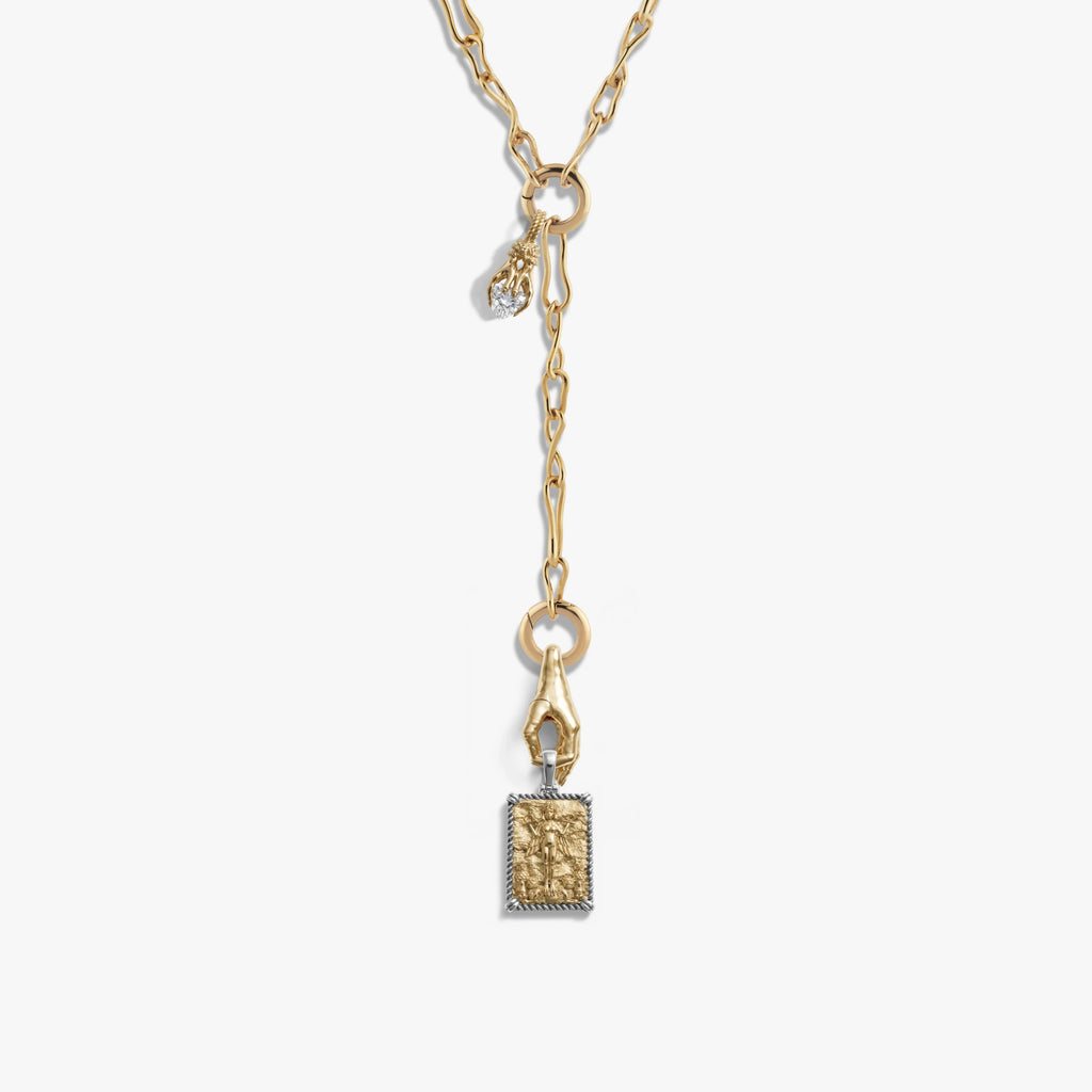 Awe Inspired Necklaces 14K Gold Vermeil / Hands of Ishtar Molten Charm Lariat Set