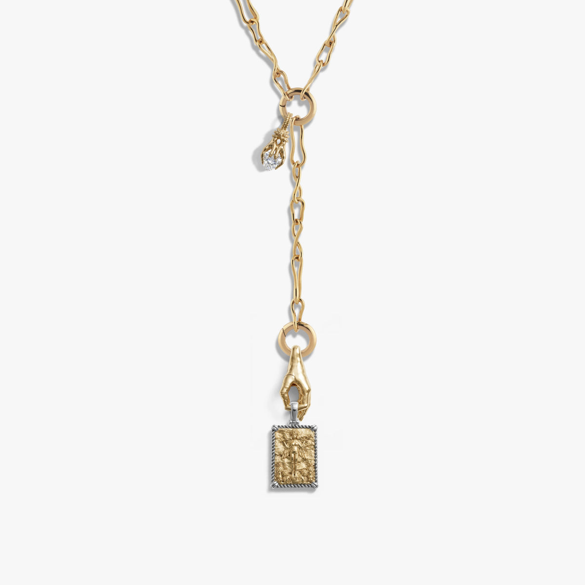 Awe Inspired Necklaces 14K Gold Vermeil / Hands of Ishtar Molten Charm Lariat Set