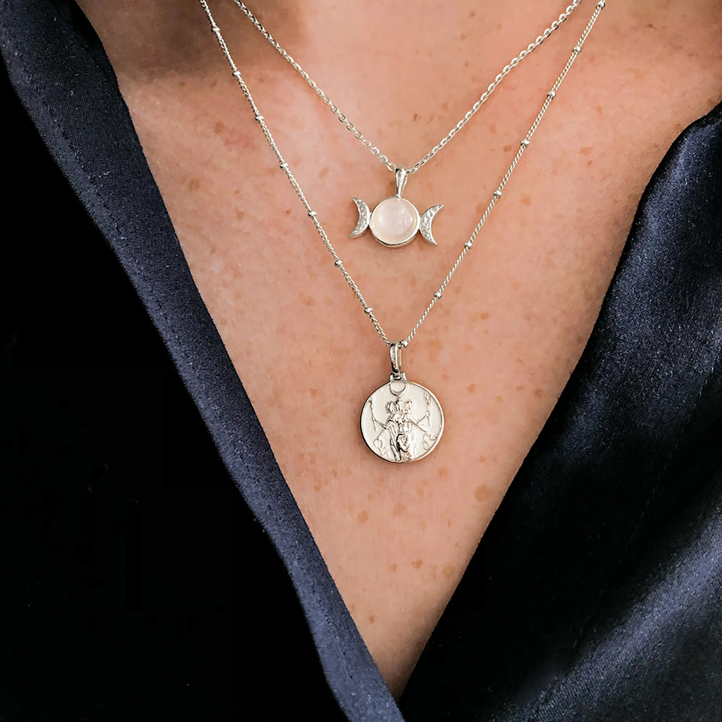 Crescent Moon Design Pure 92.5 Sterling Silver Chain Pendant Necklace -  Parnika