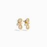 Infinity snake-shaped studs with teardrop white topaz gems on a white background by Awe Inspired.