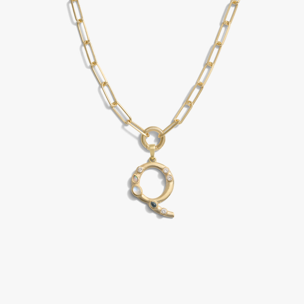 Awe Inspired Necklaces 14K Gold Vermeil / Q Initial Single Charm Necklace