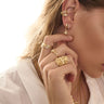 Model wearing a White Sapphire Ear Cuff in gold vermeil