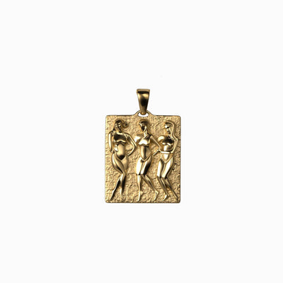 An Awe Inspired Embrace Tablet pendant with three women on it.