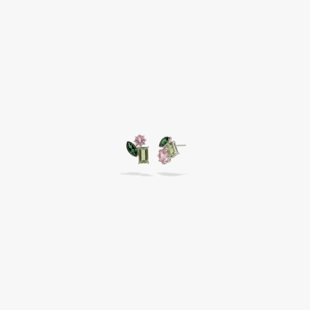Awe Inspired Earrings Green Tourmaline / Pair Aura Cluster Studs