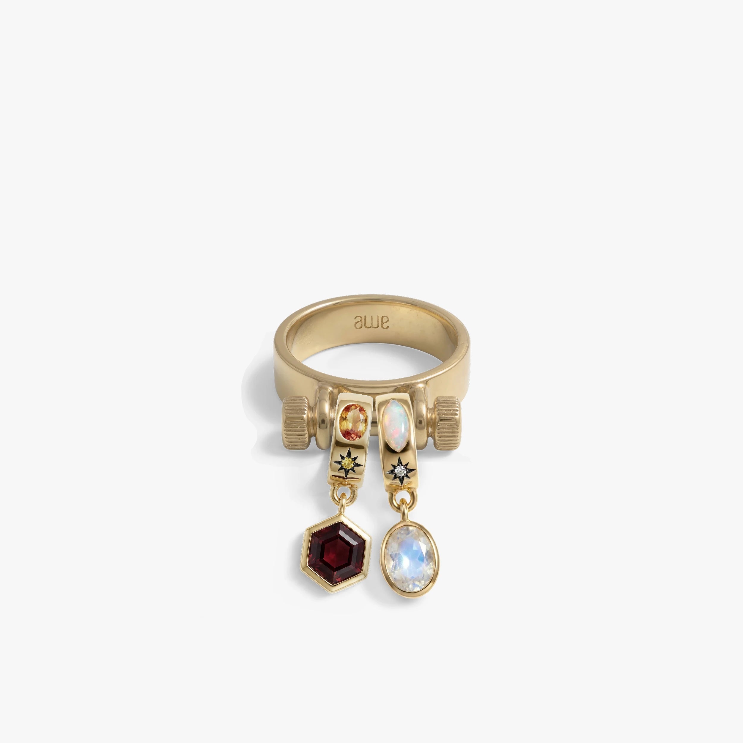 Awe Inspired Rings 14K Gold Vermeil / Magnetic Aura / 5 Charm Ring