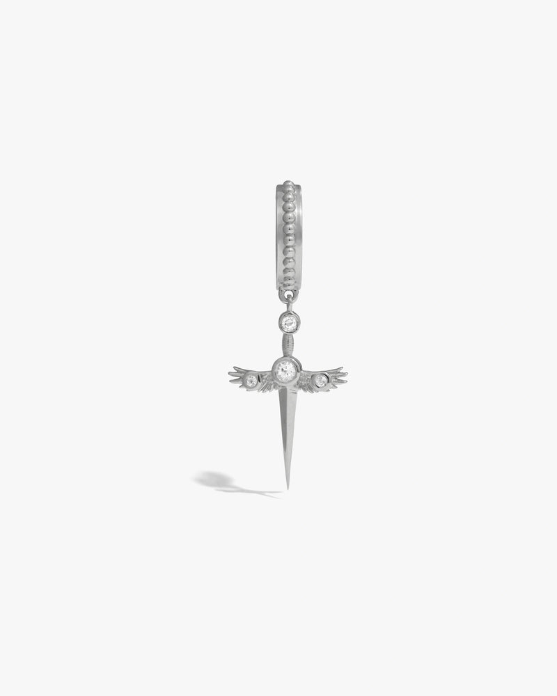 Awe Inspired Earrings Men's Winged Sword Drop Huggies