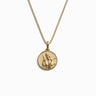 Introducing the Mini Artemis Necklace by Awe Inspired, a gold medallion featuring a finely detailed image of Artemis, the independent protector. The medallion is elegantly suspended from a delicate chain and set against a plain white background, adding a touch of the wild side to any ensemble.