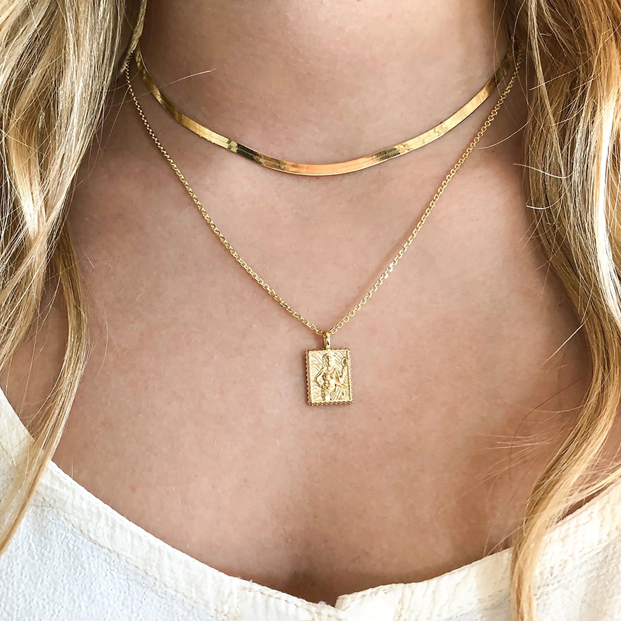 Heart Disc and Herringbone Chain Necklace in 10K Gold | Zales Outlet