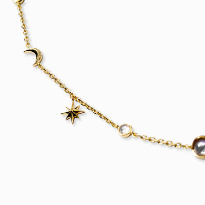 Promise The Moon Lariat Necklace with moonstones, stars and moons in gold vermeil