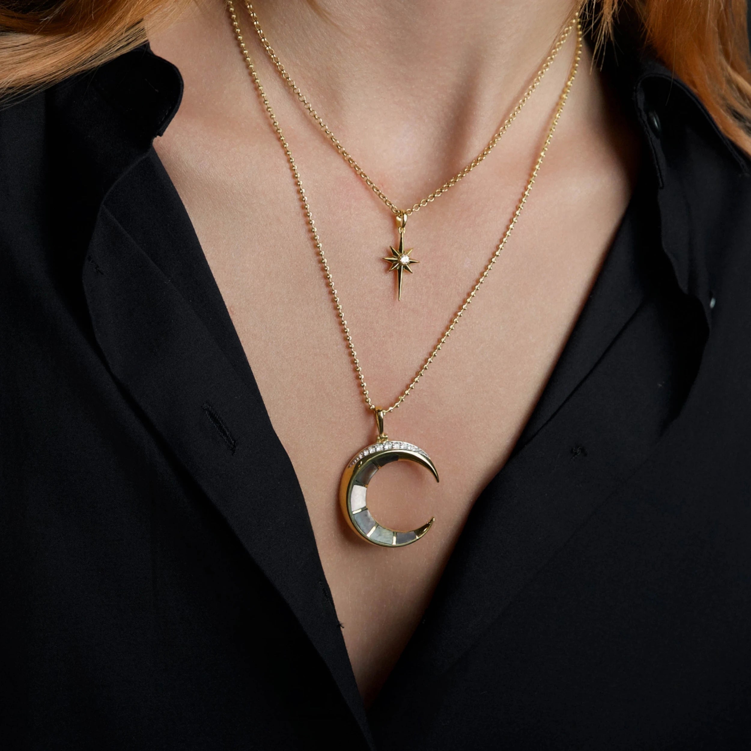 Awe Inspired Necklaces 14K Gold Vermeil Archive Moon & Stars Necklace Set