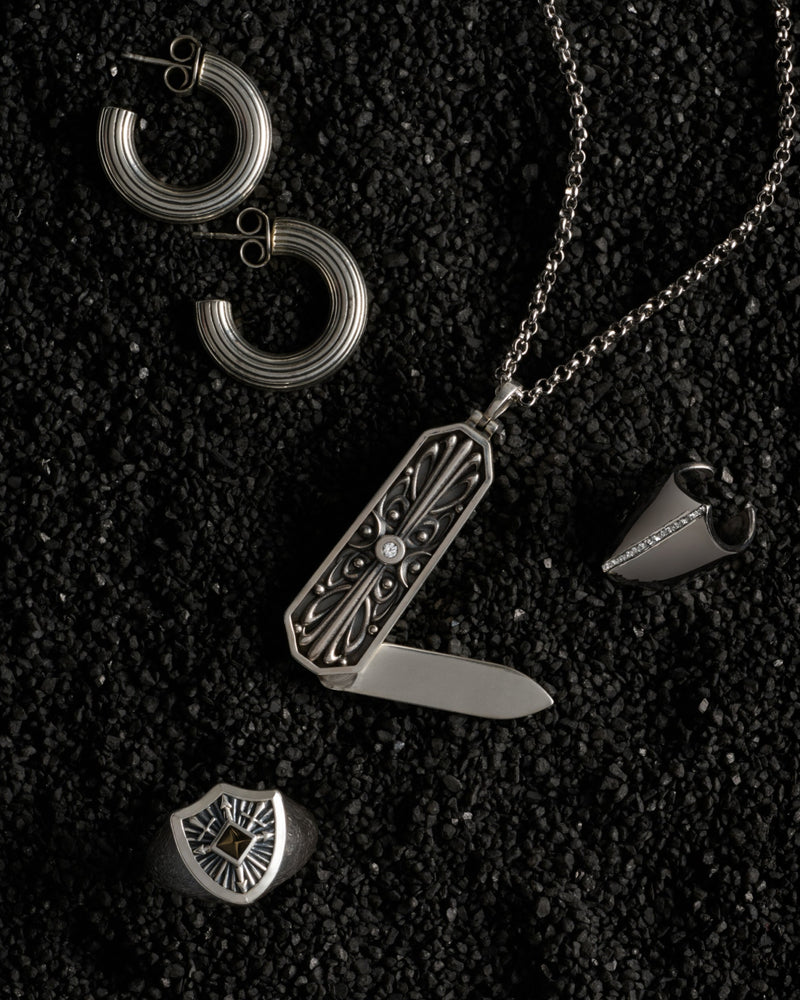 Awe Inspired Pendants 925 Sterling Silver Triple Moon Pocket Knife Pendant