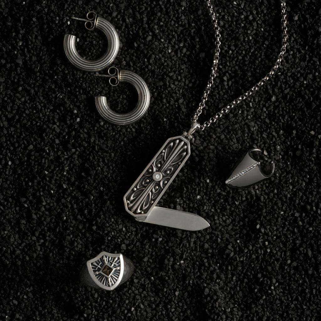 Awe Inspired Pendants Sapphire Triple Moon Knife Pendant