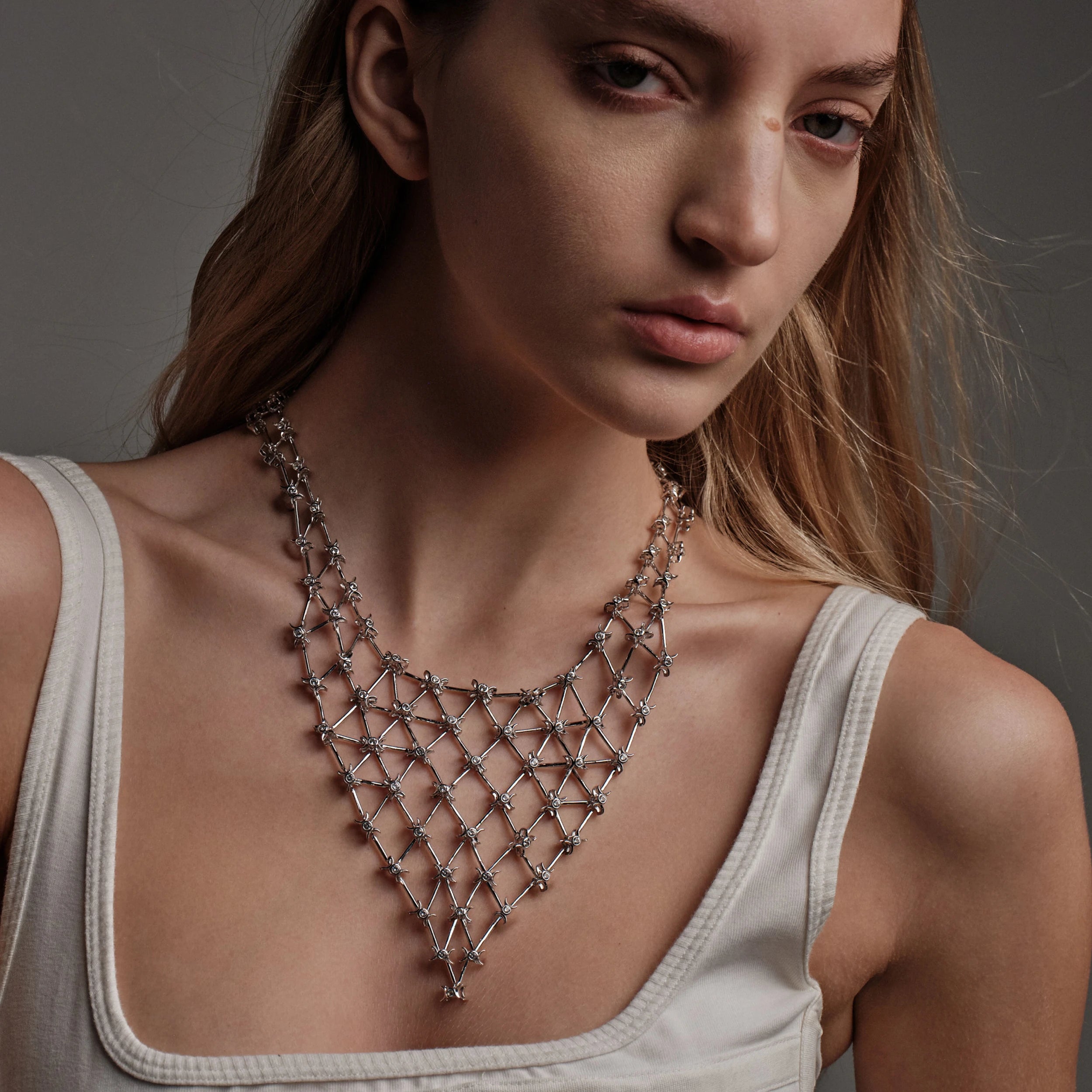 Awe Inspired Necklaces Oxidized 925 Sterling Silver Triple Moon Connector Bib