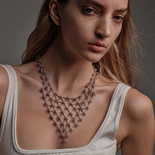 Awe Inspired Necklaces Oxidized 925 Sterling Silver Triple Moon Connector Bib