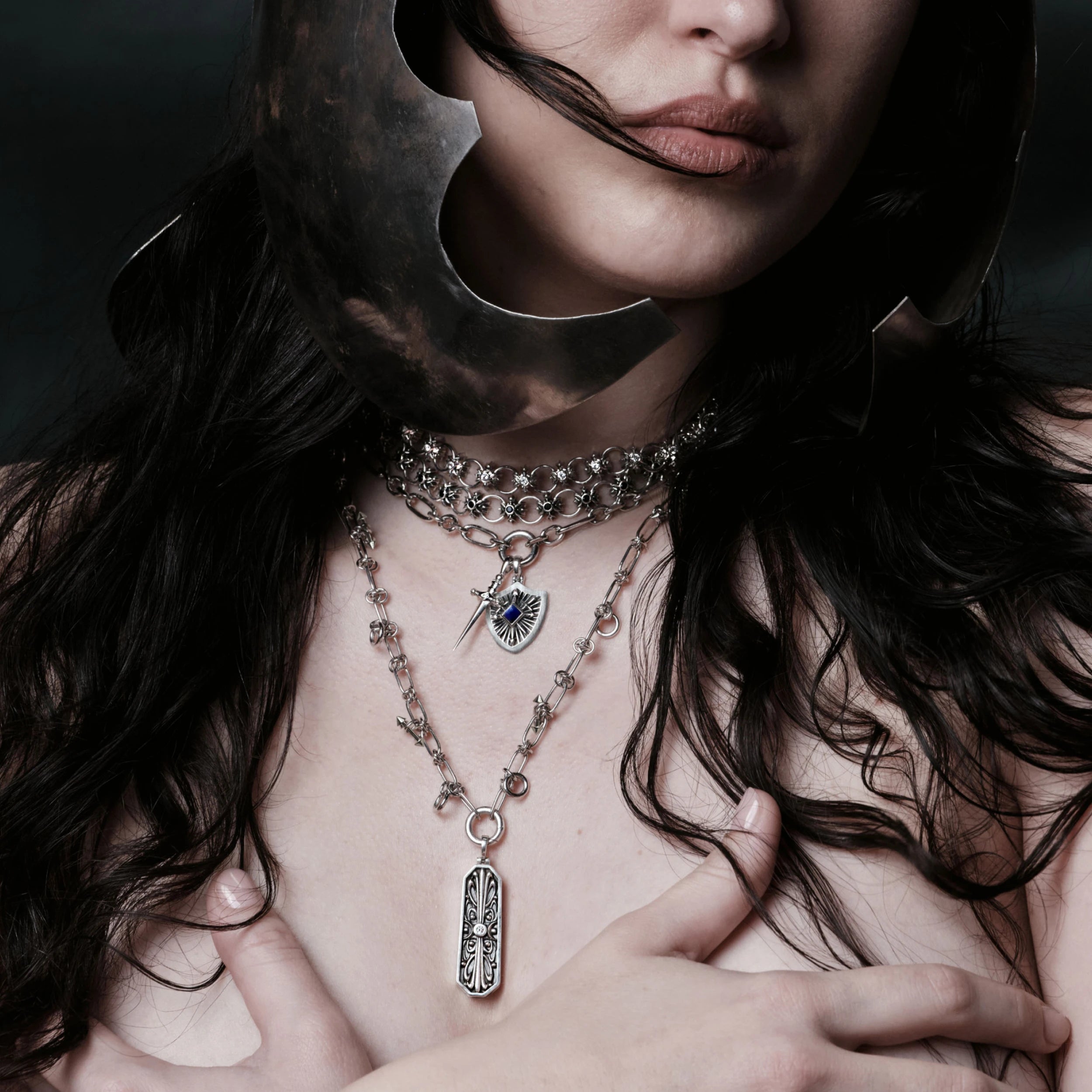 Awe Inspired Necklaces 925 Sterling Silver Triple Moon Knife Necklace