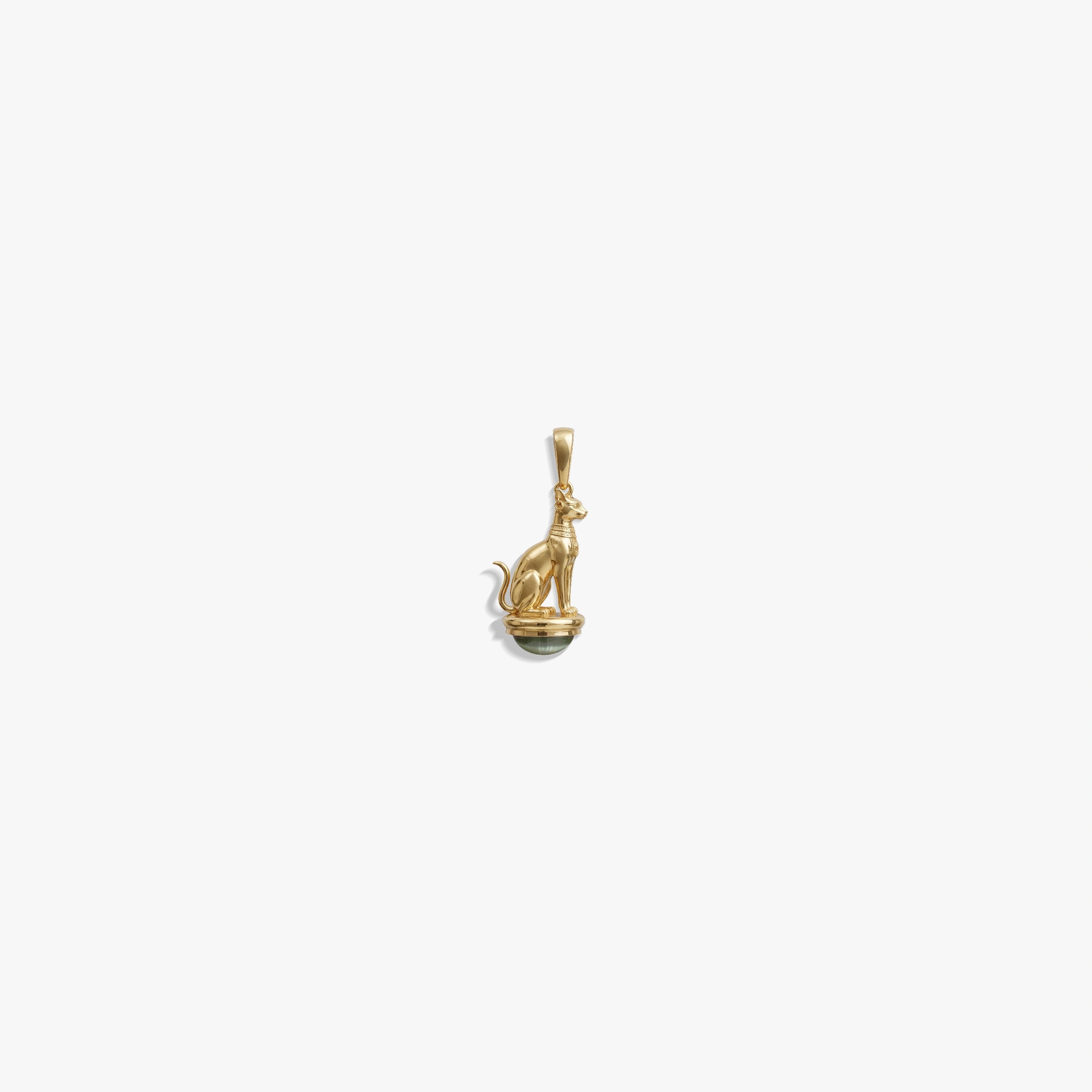 Awe Inspired Pendants 14K Gold Vermeil / Green Cats Eye Sacred Cat Cabochon Pendant