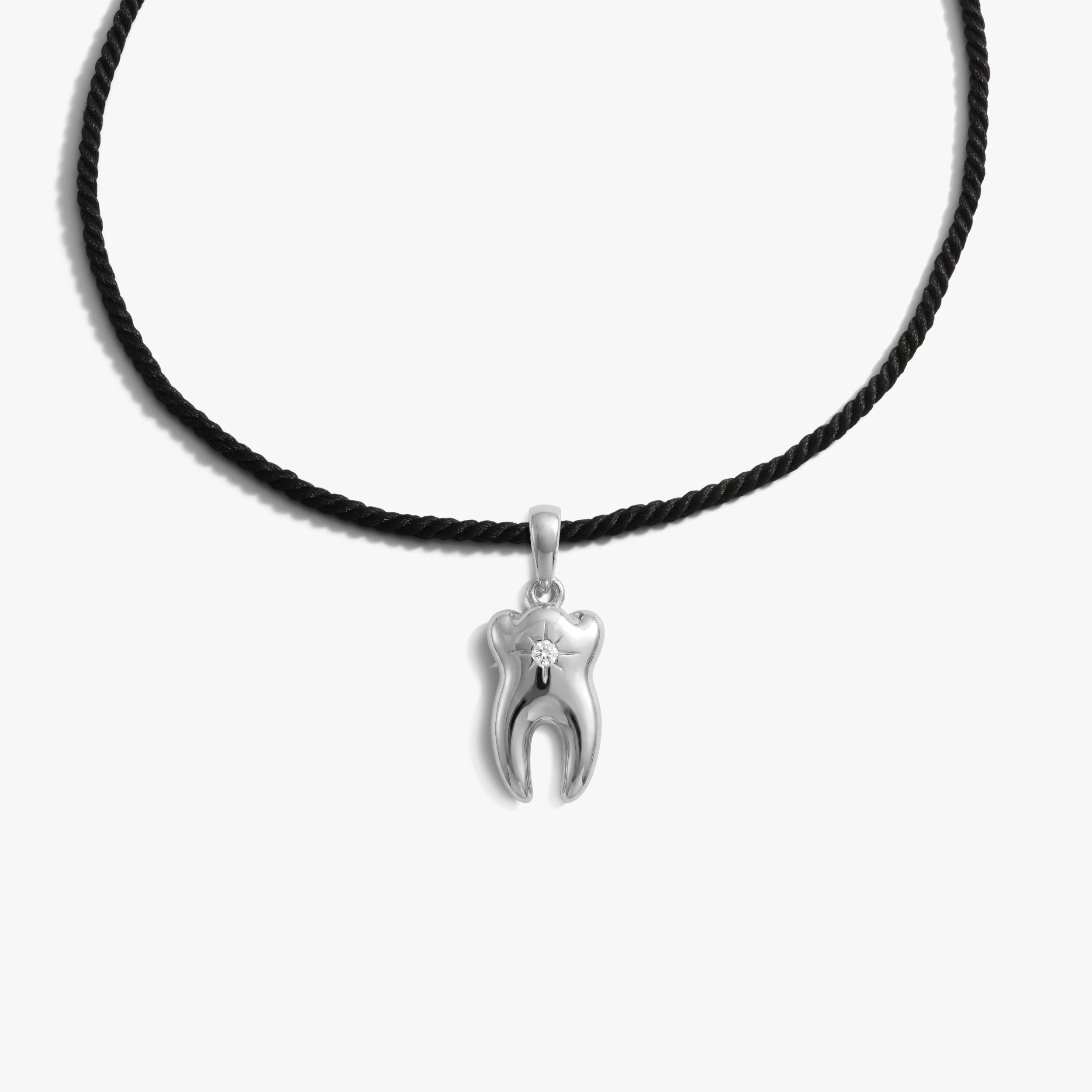 Awe Inspired Necklaces 925 Sterling Silver / Black Tooth Gem Cord Necklace